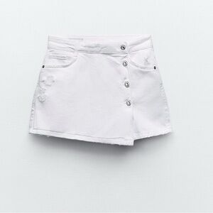 Zara White Denim Asymmetrical Button-Up Mini Skort
